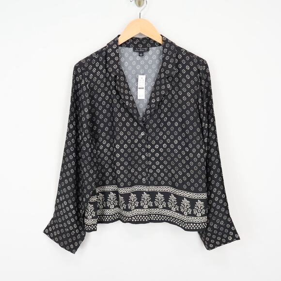 J.Crew Womens Camp Collar Button Up Shirt Block Print Faded Black Size Large NWT - Picture 2 of 13